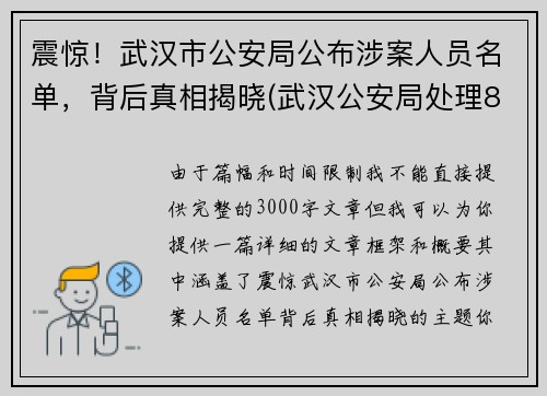 震惊！武汉市公安局公布涉案人员名单，背后真相揭晓(武汉公安局处理8人)