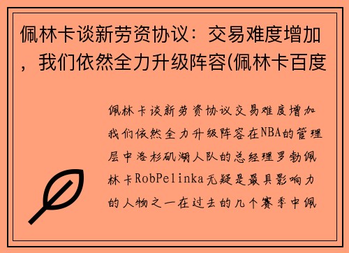 佩林卡谈新劳资协议：交易难度增加，我们依然全力升级阵容(佩林卡百度百科)