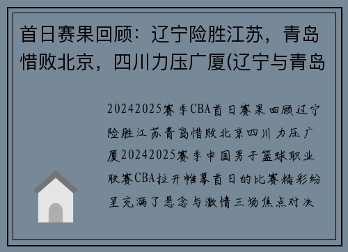 首日赛果回顾：辽宁险胜江苏，青岛惜败北京，四川力压广厦(辽宁与青岛队比赛)