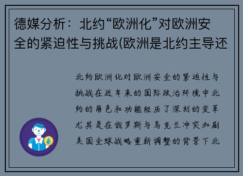 德媒分析：北约“欧洲化”对欧洲安全的紧迫性与挑战(欧洲是北约主导还是自己主导的军事战略)